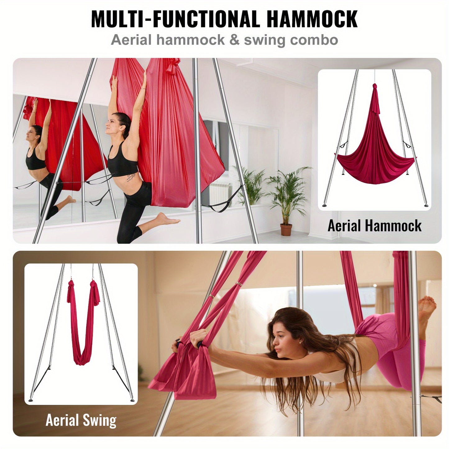 Vevor Aerial Yoga Frame & 9.67ft Red Hammock
