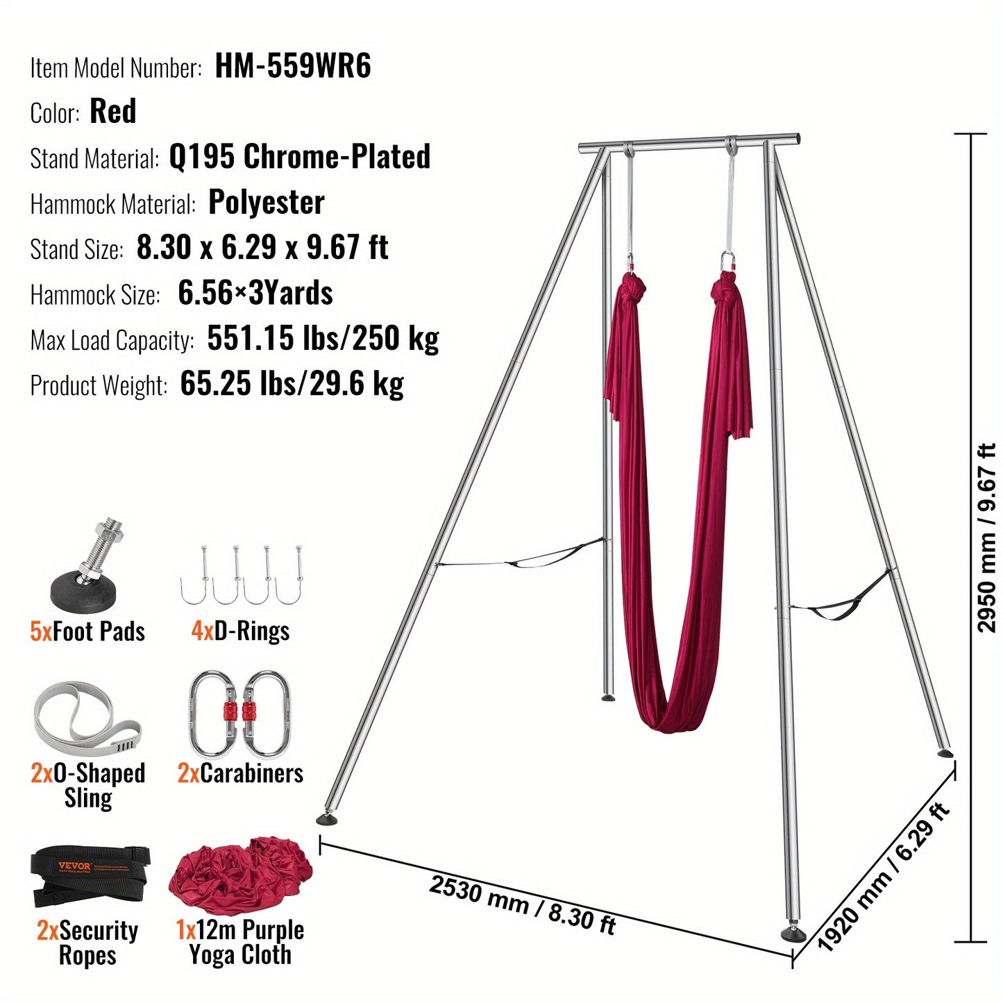 Vevor Aerial Yoga Frame & 9.67ft Red Hammock