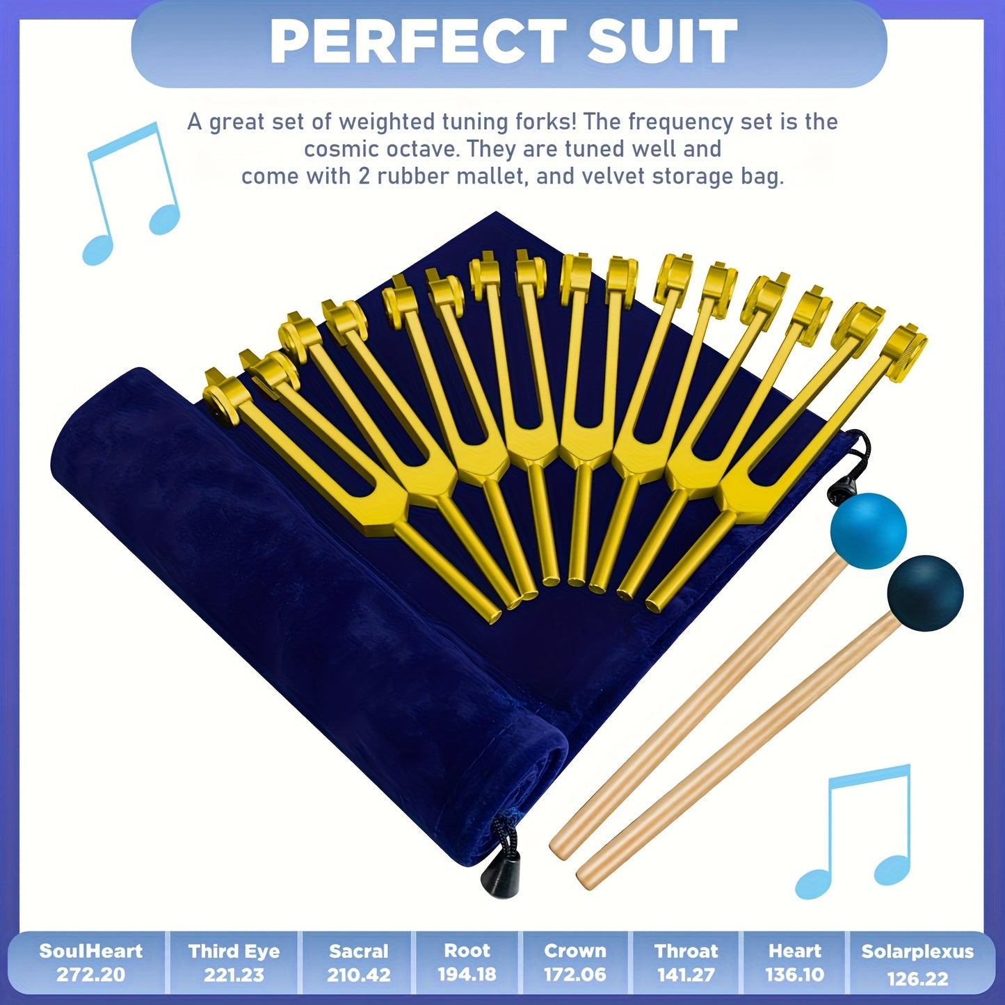 8pcs Golden Chakra Tuning Fork With 1 Soul Tuning Fork