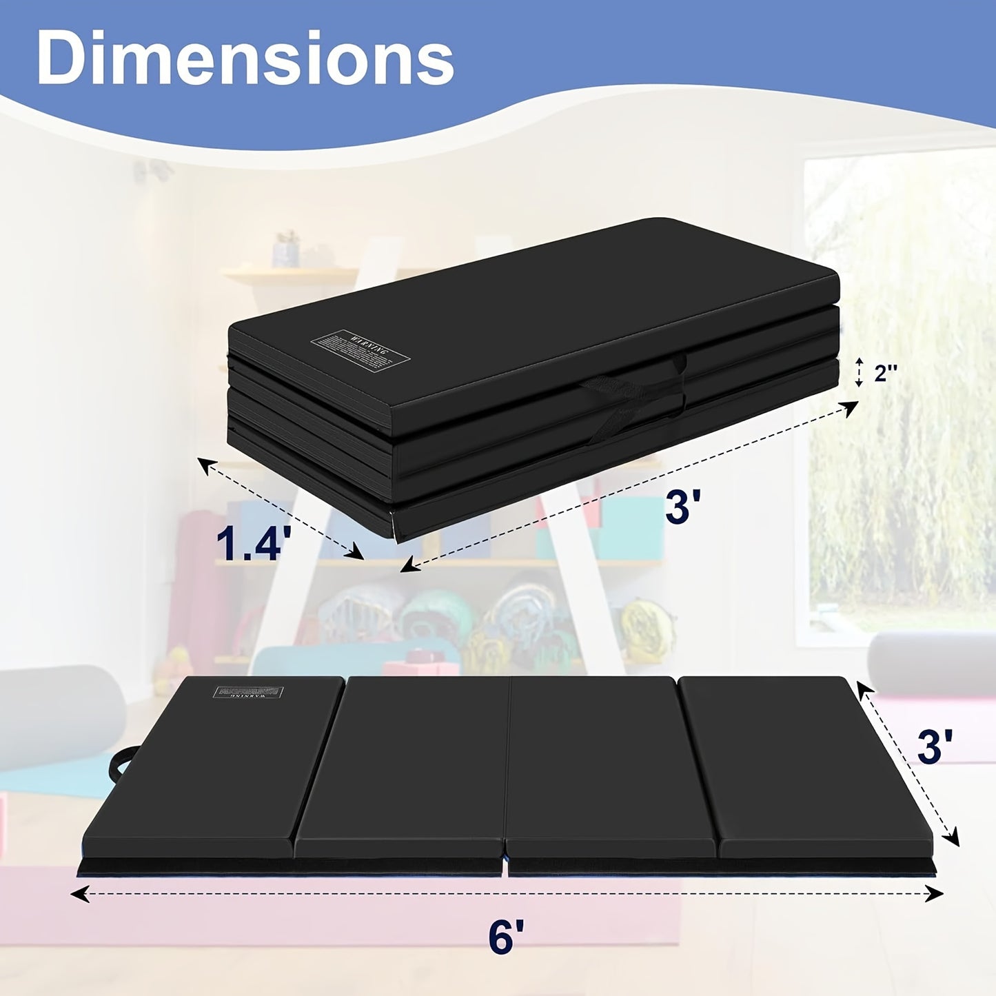 3x6 Foot Folding Gymnastics Mat 2 Inch Thick Non Slip Pad for Yoga Stretching Home Gym Use