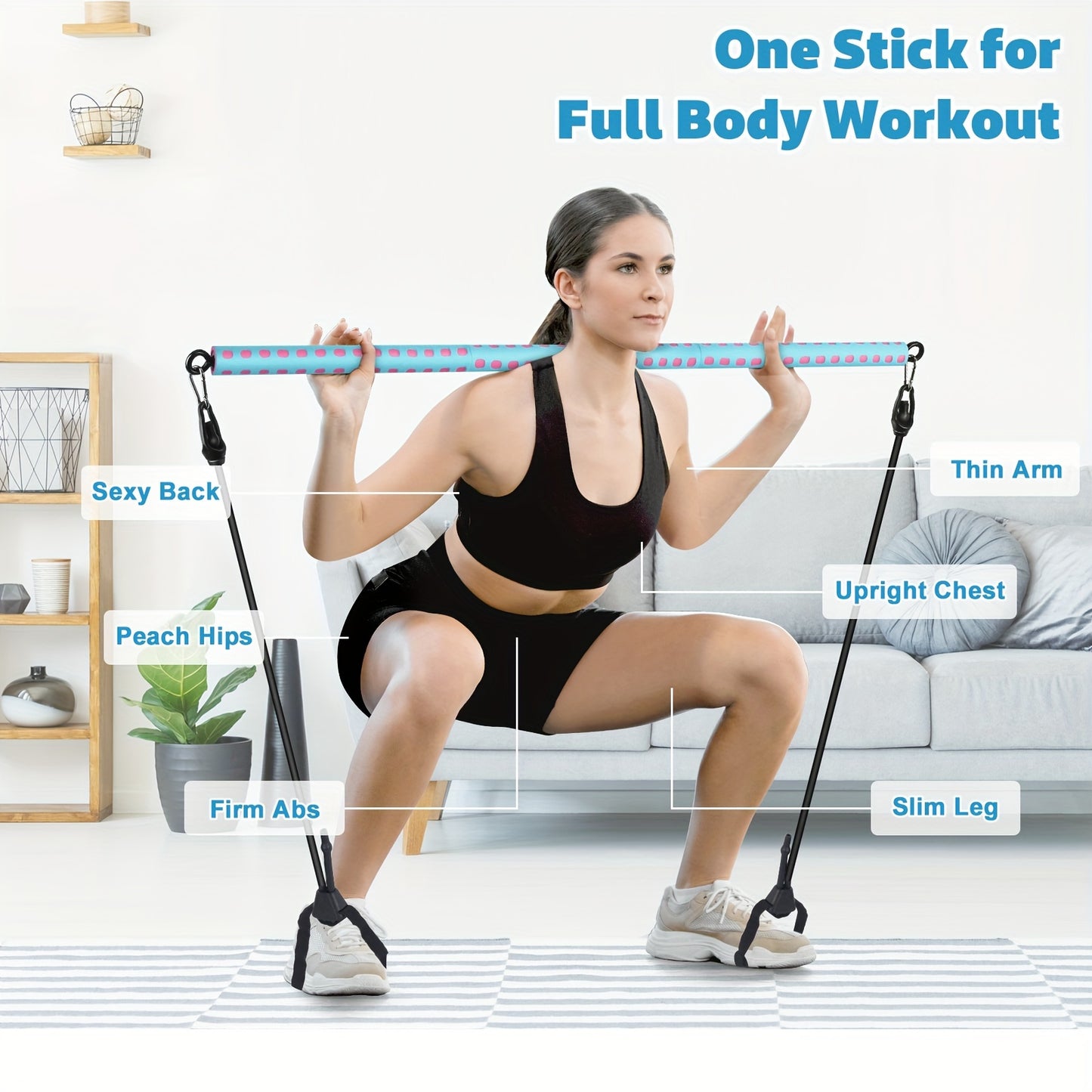 Adjustable Pilates Bar Kit with 4 Resistance Bands