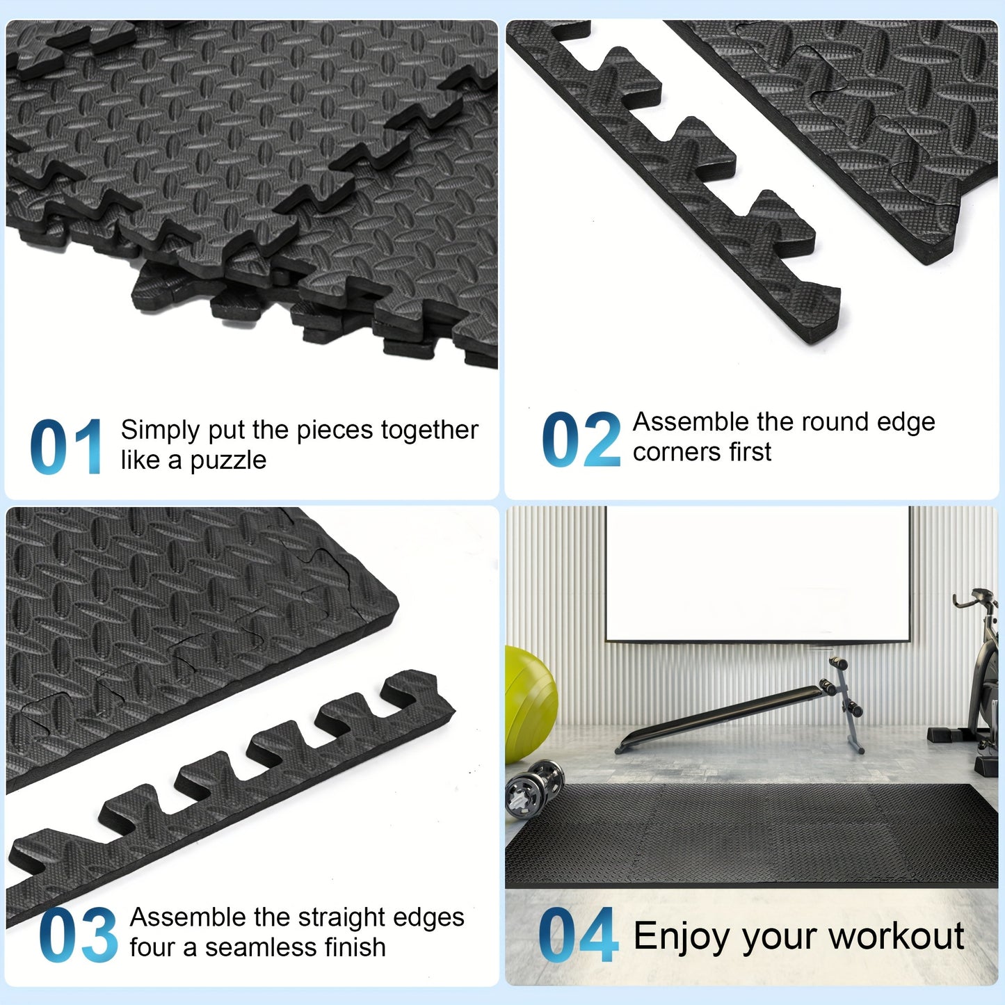 24 Piece EVA Foam Exercise Mat Set Interlocking Tiles for Home Gym MMA Gymnastics Non Slip Protective Flooring