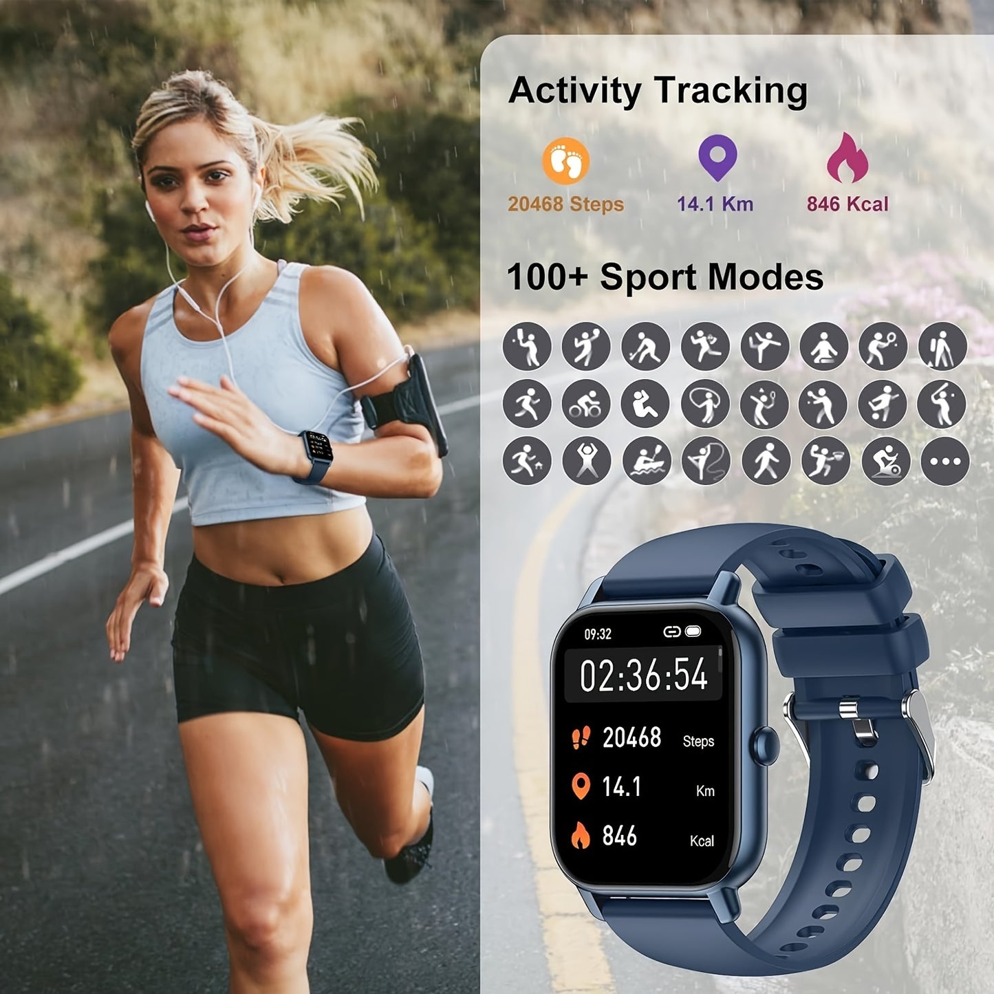 p66 Smartwatch (answering/making calls), 1.8-inch (approximately 1.85 inch) men's and women's smartwatch