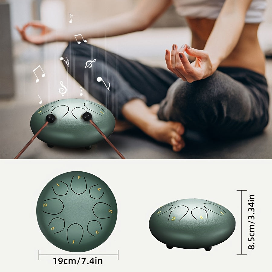 6-Inch Green Alloy Steel Rain Drum with 8 Chakra Tuning