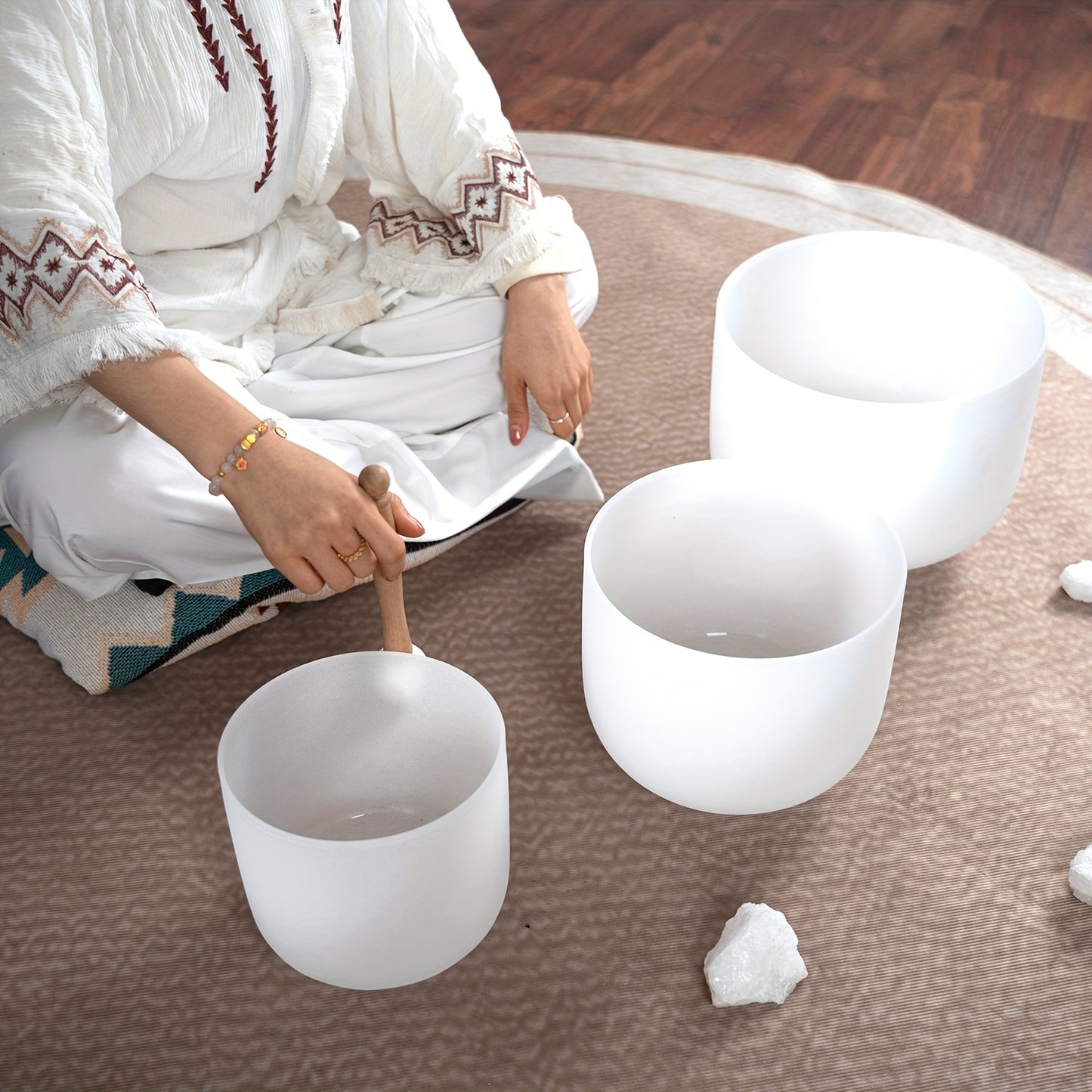 7-11inch Quartz Crystal Singing Bowls Set Of 3 Pure White