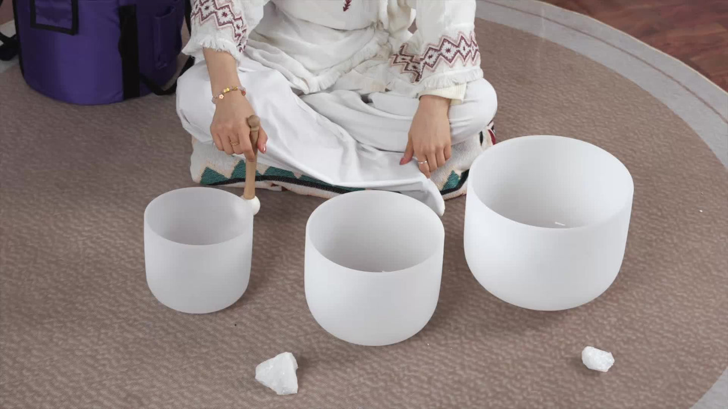 7-11inch Quartz Crystal Singing Bowls Set Of 3 Pure White