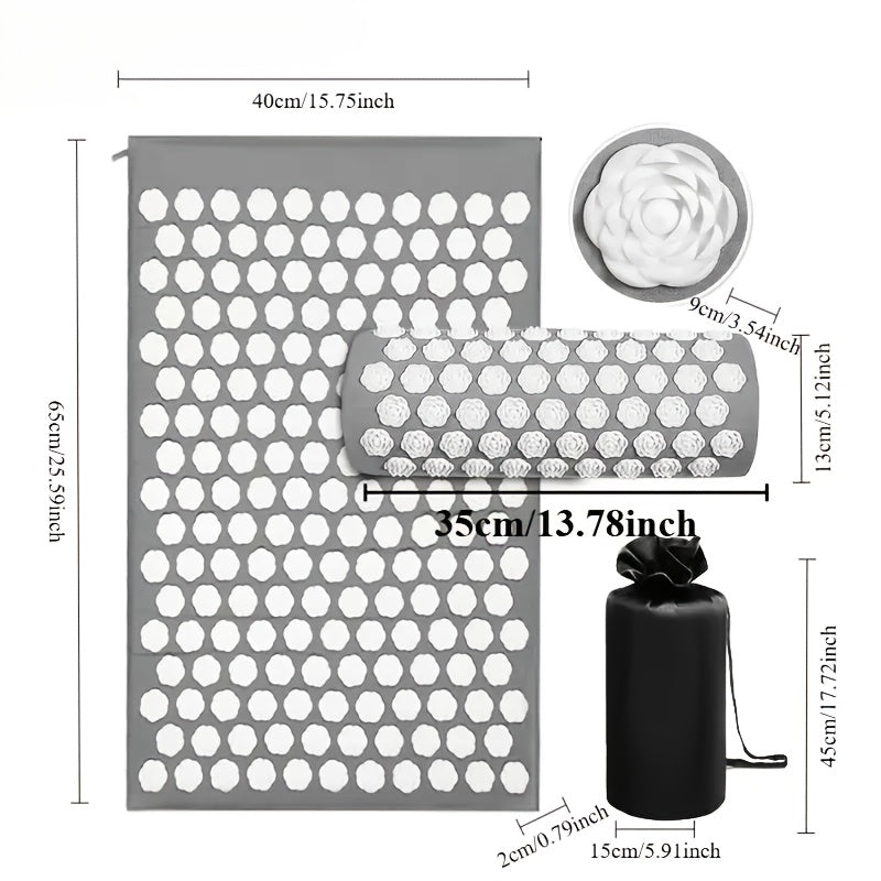 Relaxing 3-Piece Acupressure Mat Set with Pillow and Carry Bag