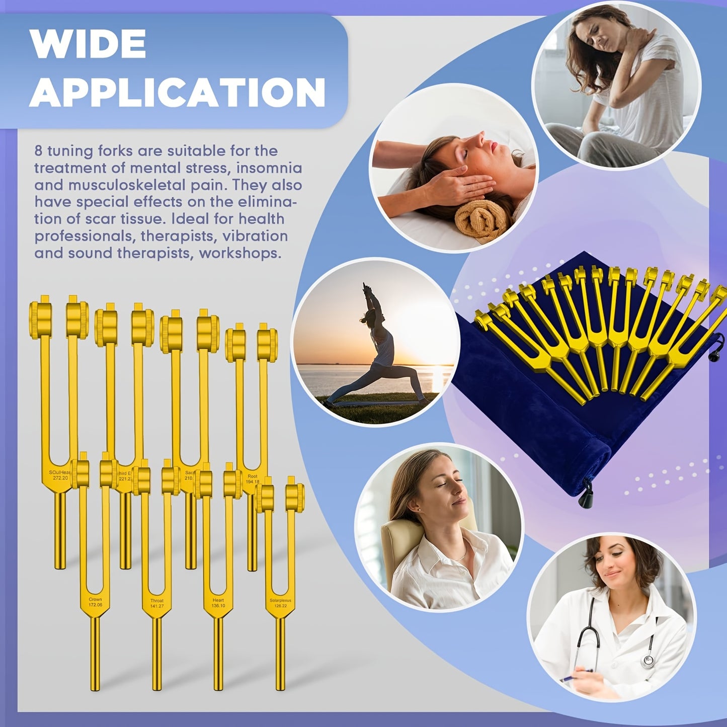 8pcs Golden Chakra Tuning Fork With 1 Soul Tuning Fork