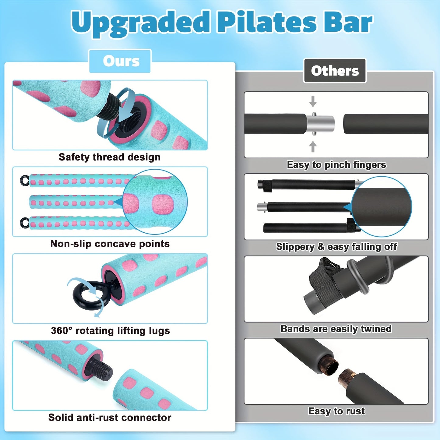 Adjustable Pilates Bar Kit with 4 Resistance Bands
