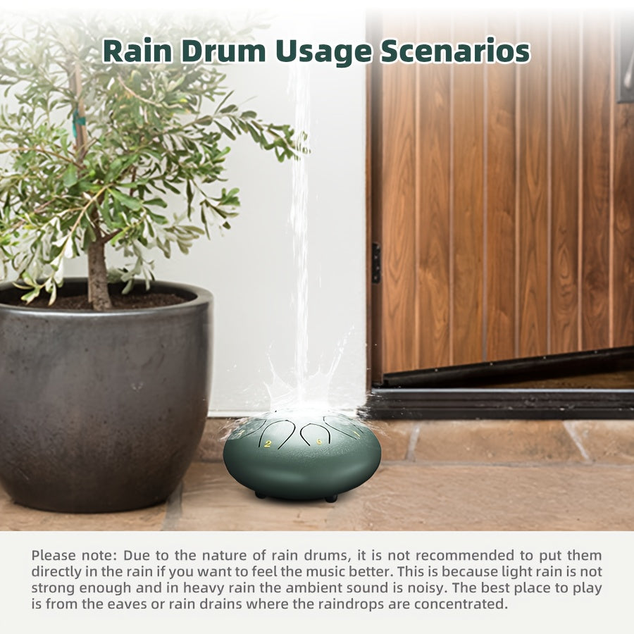6-Inch Green Alloy Steel Rain Drum with 8 Chakra Tuning