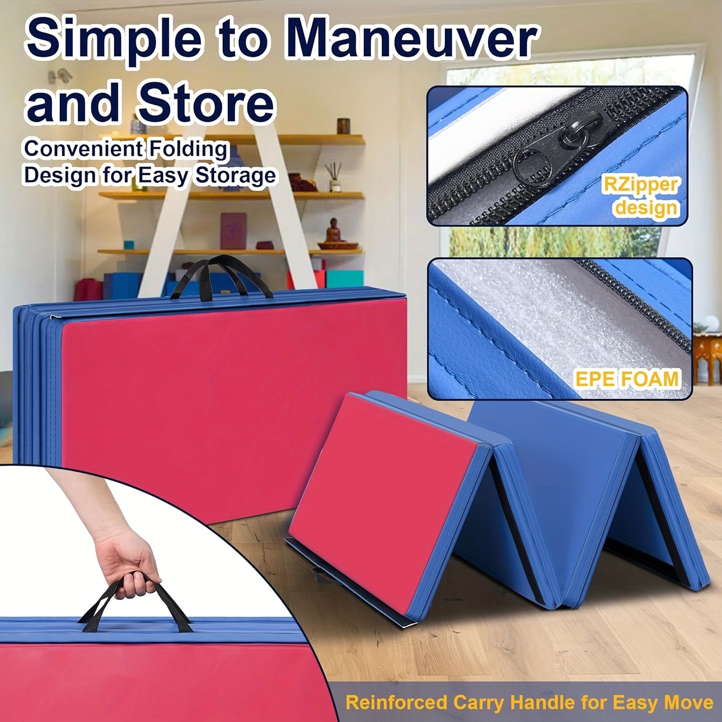 3x6 Foot Folding Gymnastics Mat 2 Inch Thick Non Slip Pad for Yoga Stretching Home Gym Use