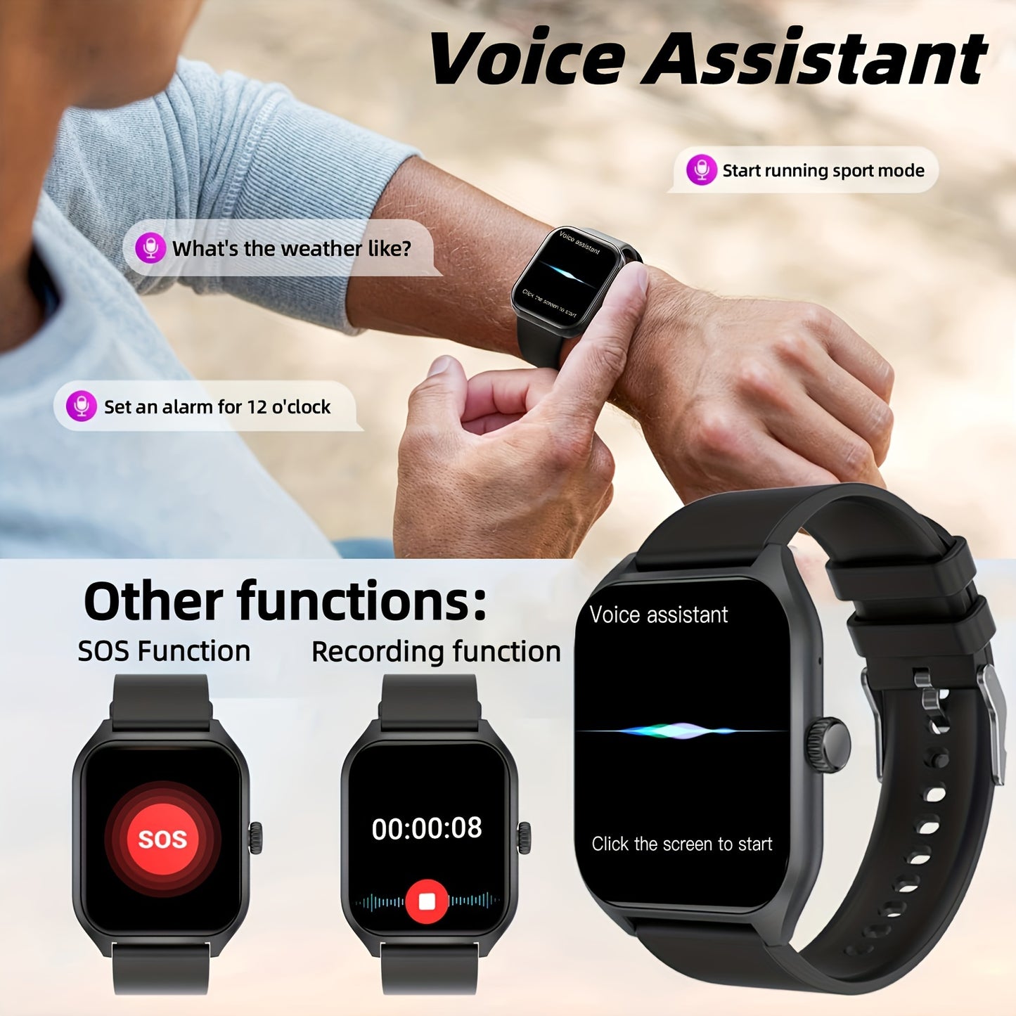 1.96" Smart Watch with 100+ Sports Modes, Wireless Calls