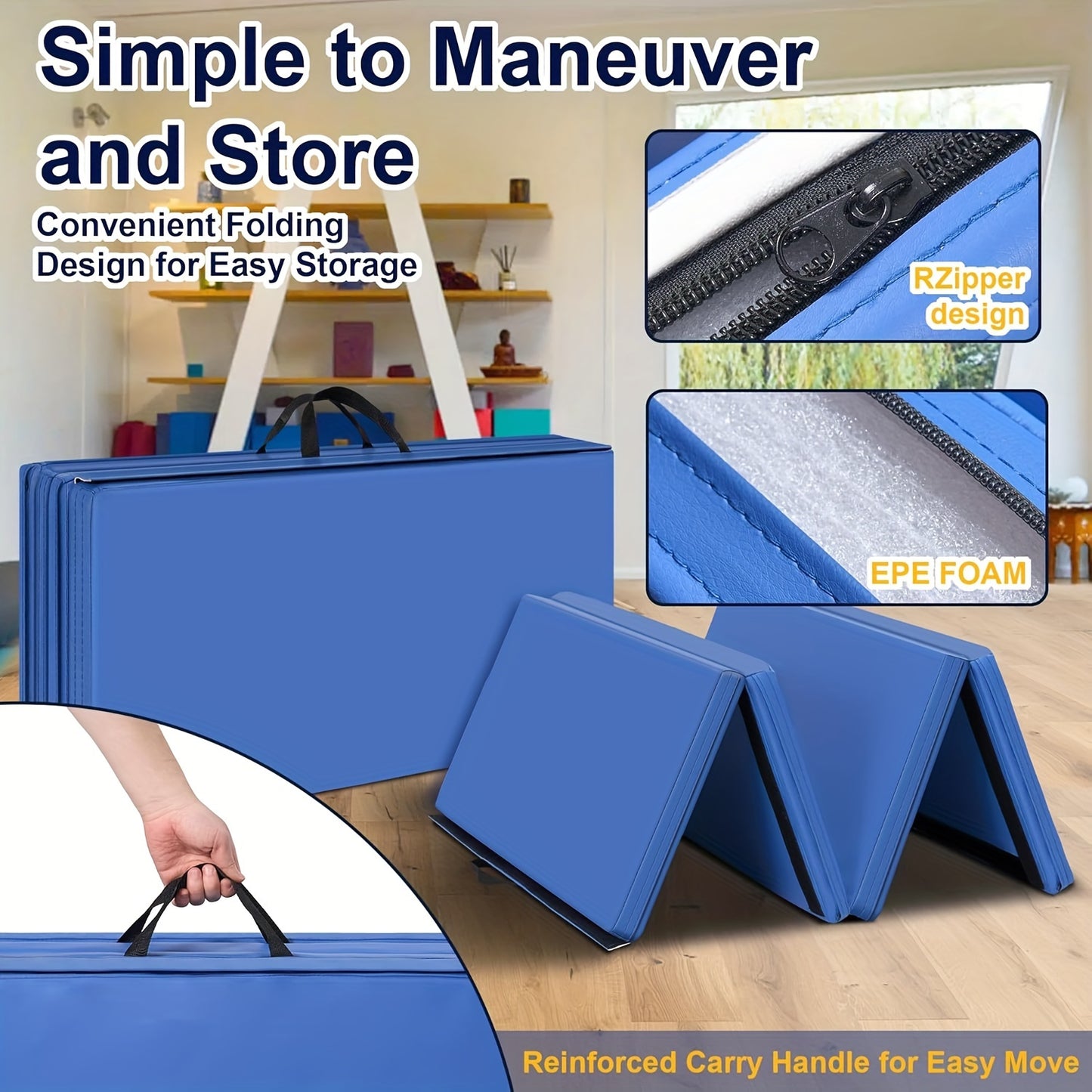 3x6 Foot Folding Gymnastics Mat 2 Inch Thick Non Slip Pad for Yoga Stretching Home Gym Use