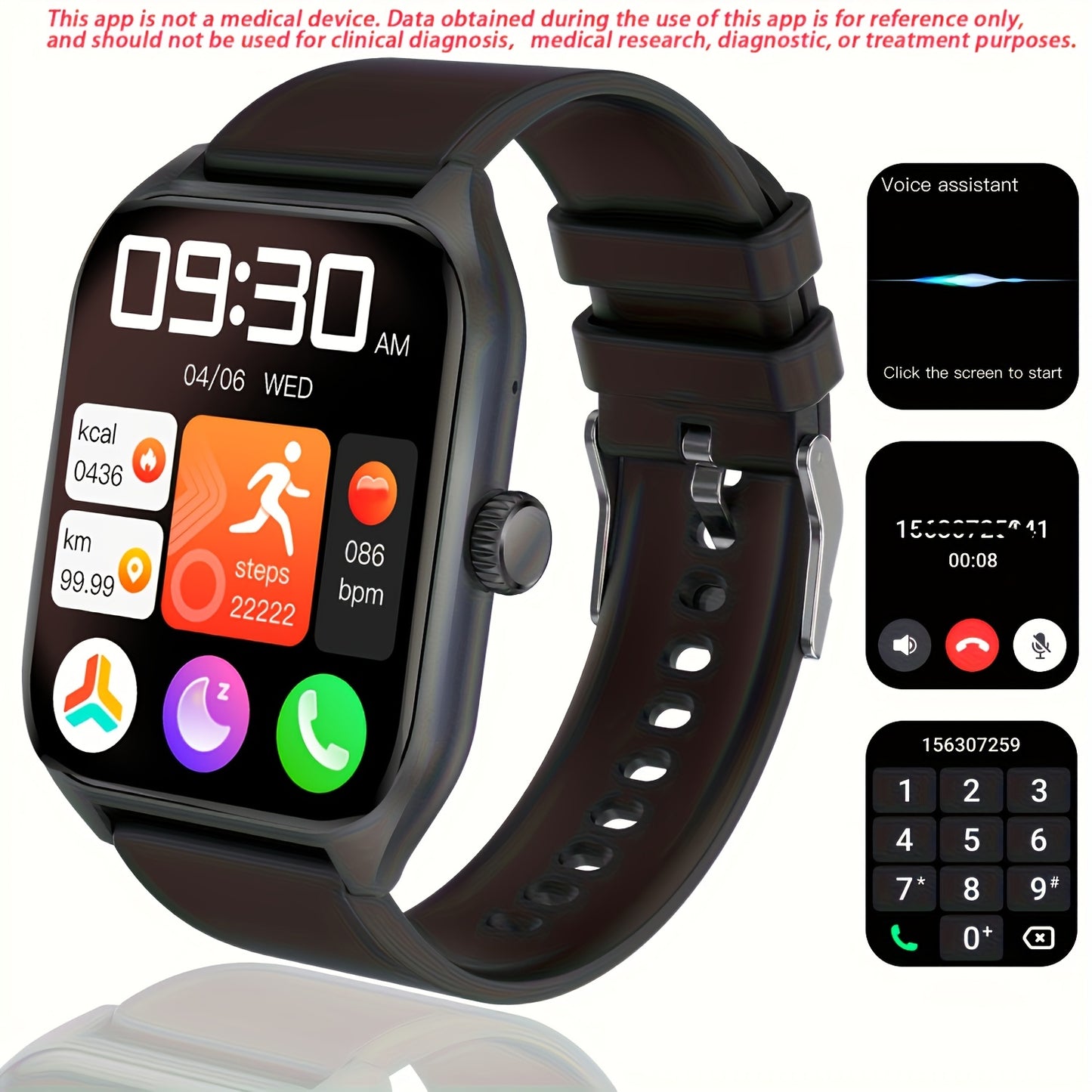 1.96" Smart Watch with 100+ Sports Modes, Wireless Calls