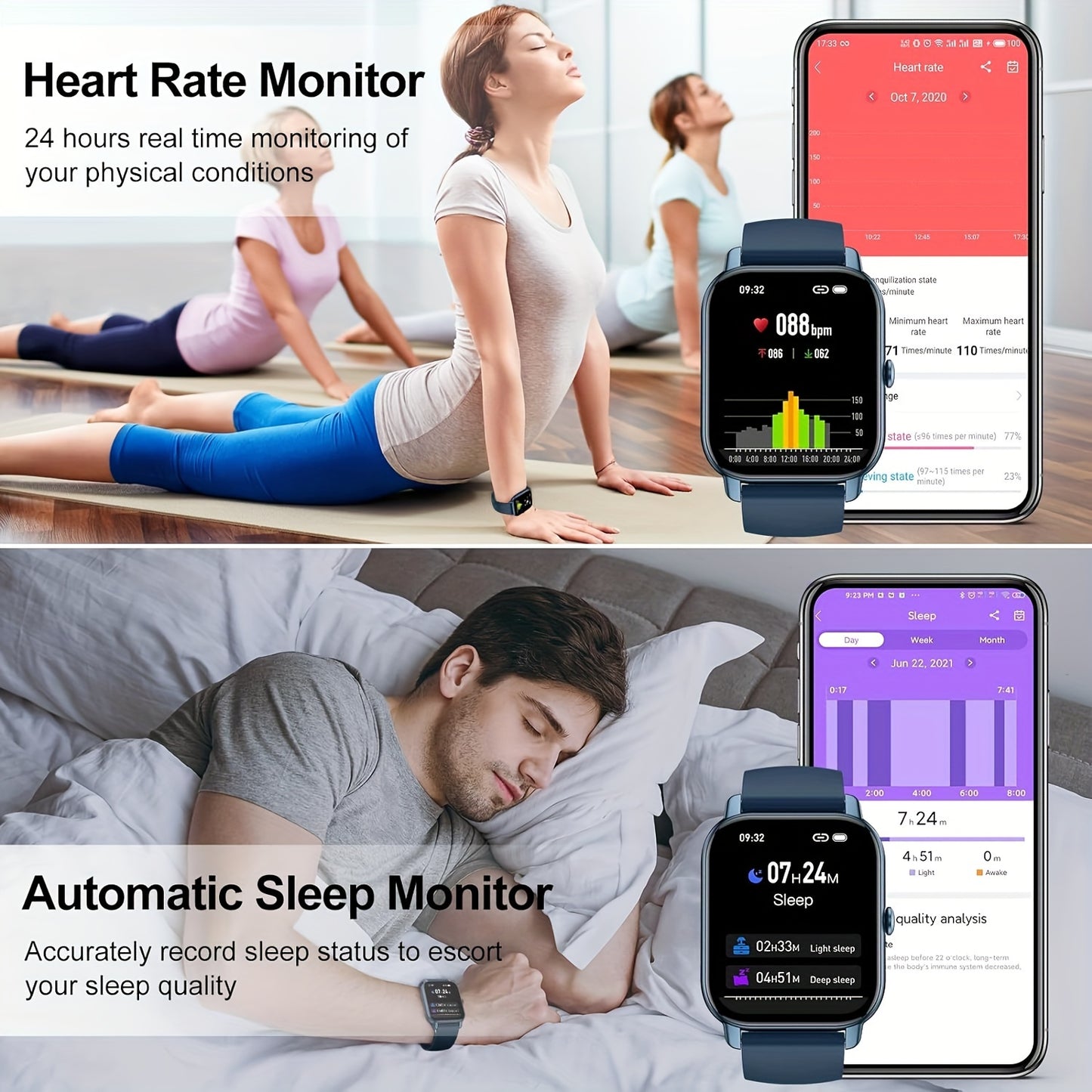 p66 Smartwatch (answering/making calls), 1.8-inch (approximately 1.85 inch) men's and women's smartwatch
