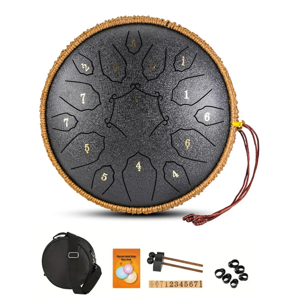 12 Inch Music Drum with Handbag Drumsticks 15 Notes D Tone