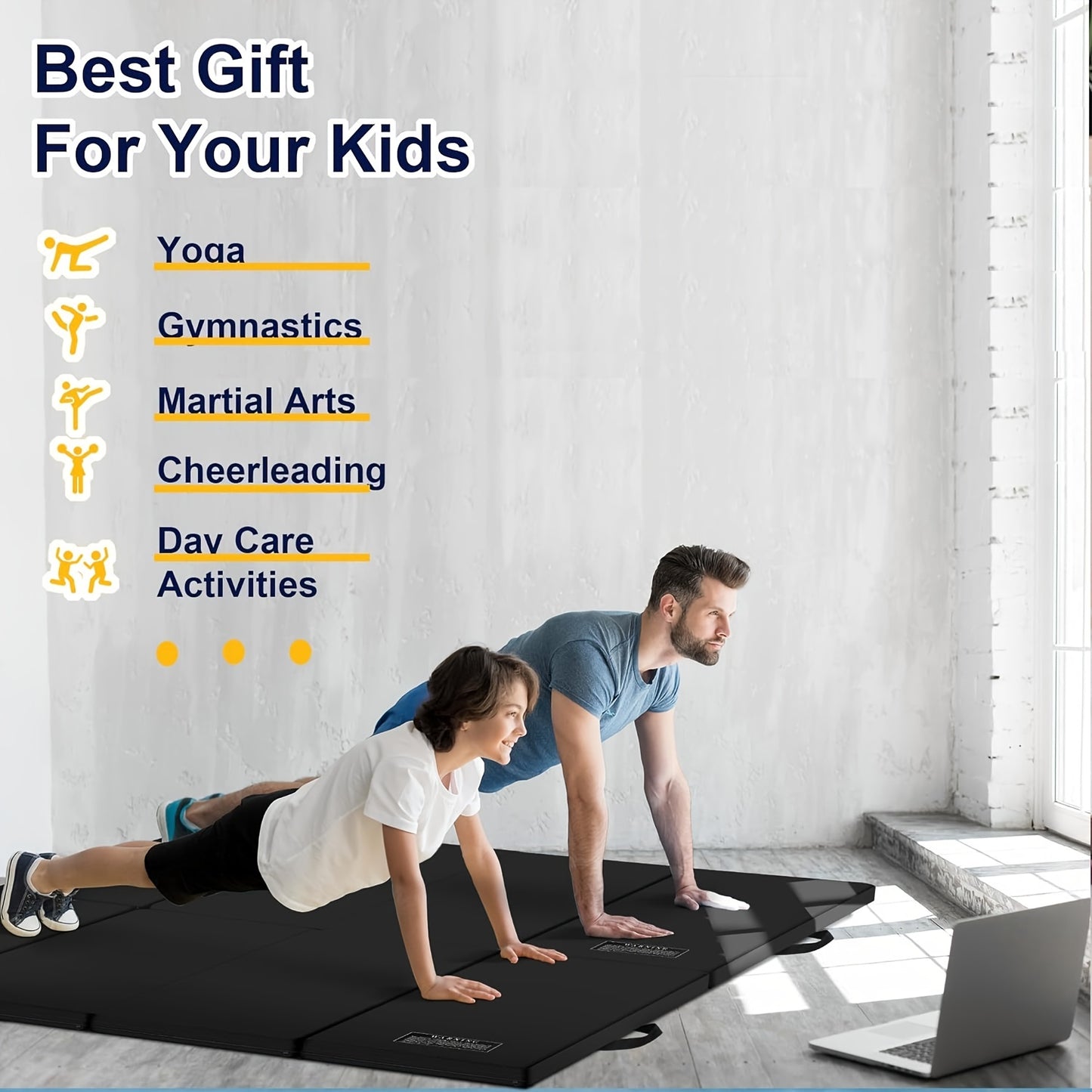 3x6 Foot Folding Gymnastics Mat 2 Inch Thick Non Slip Pad for Yoga Stretching Home Gym Use