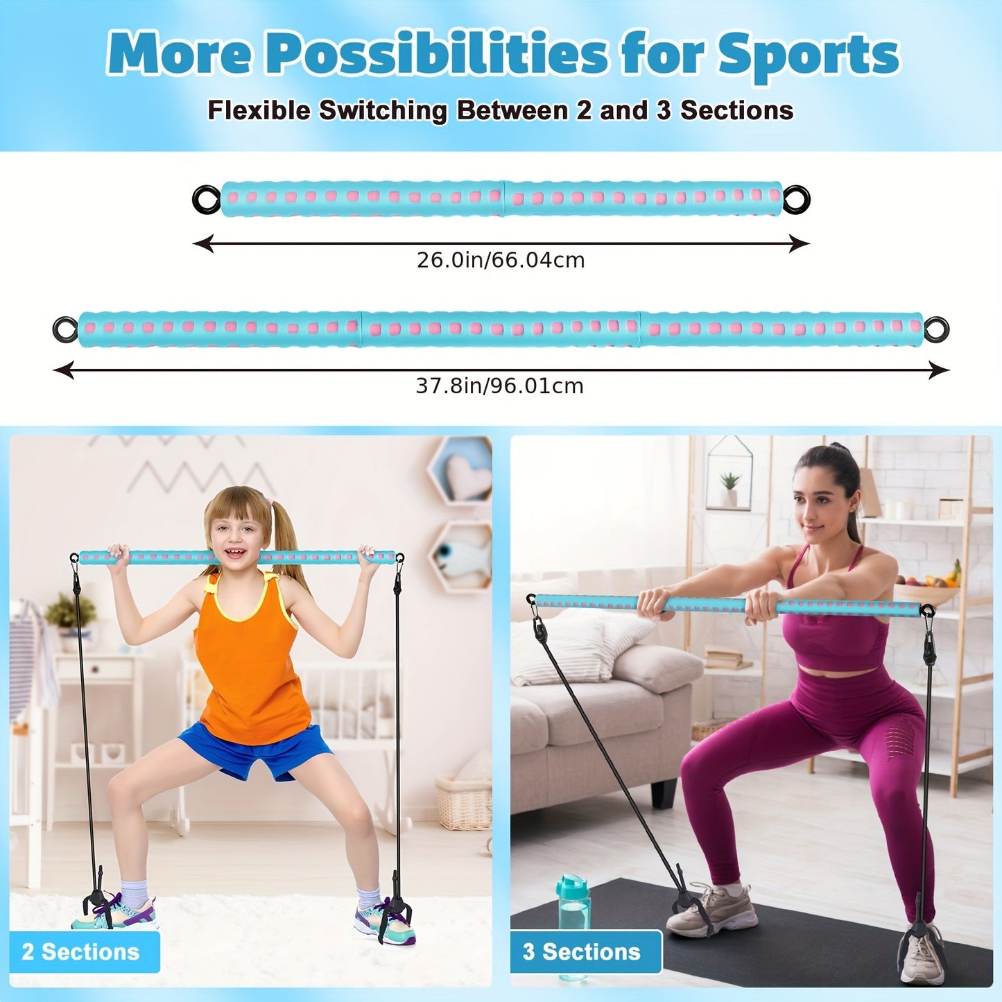 Adjustable Pilates Bar Kit with 4 Resistance Bands