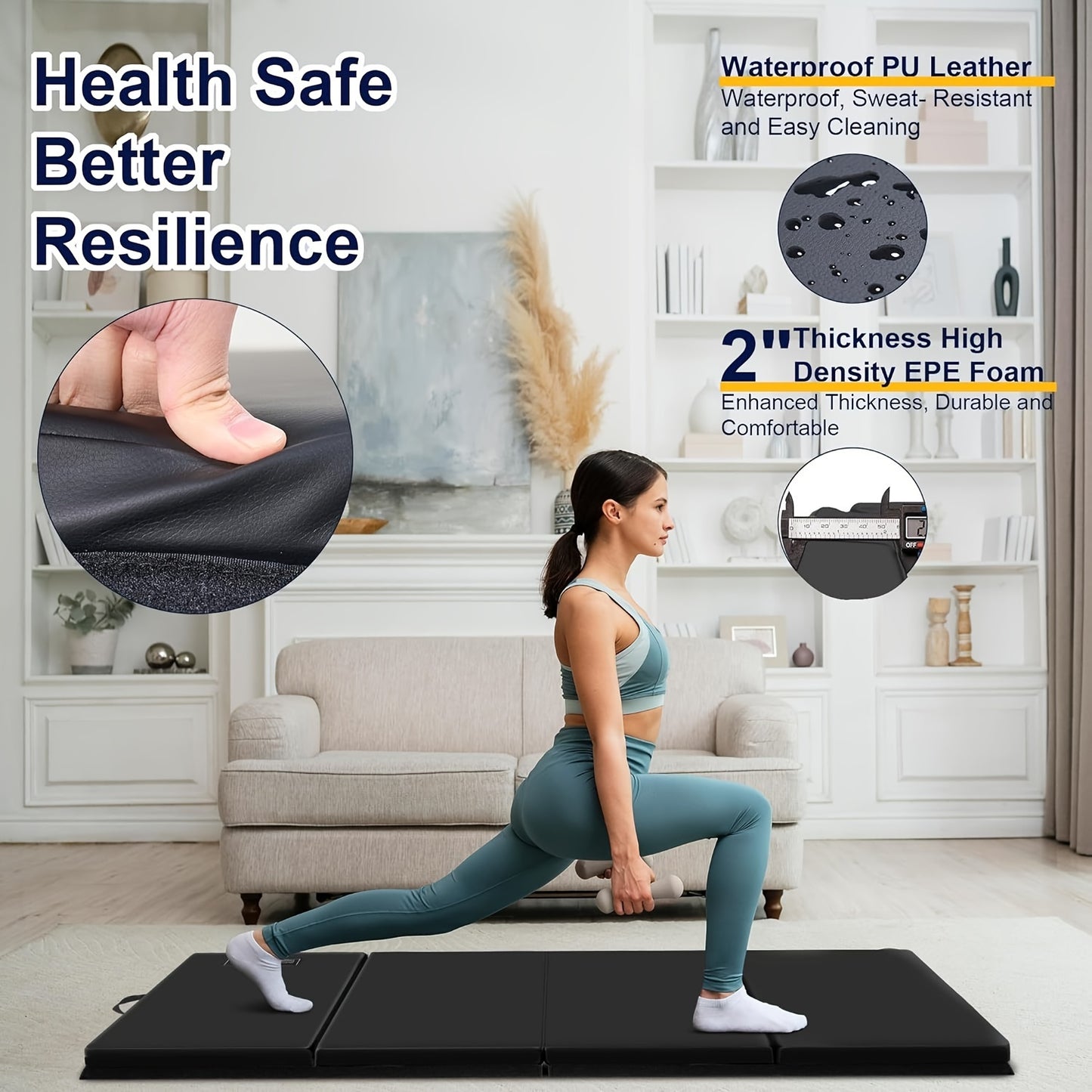 3x6 Foot Folding Gymnastics Mat 2 Inch Thick Non Slip Pad for Yoga Stretching Home Gym Use