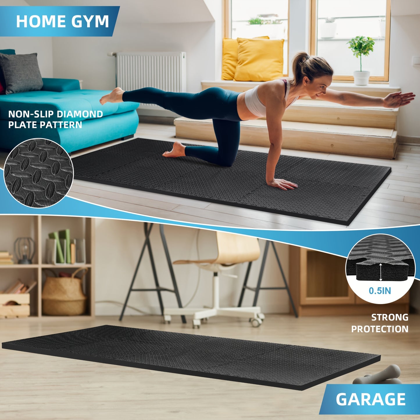 24 Piece EVA Foam Exercise Mat Set Interlocking Tiles for Home Gym MMA Gymnastics Non Slip Protective Flooring