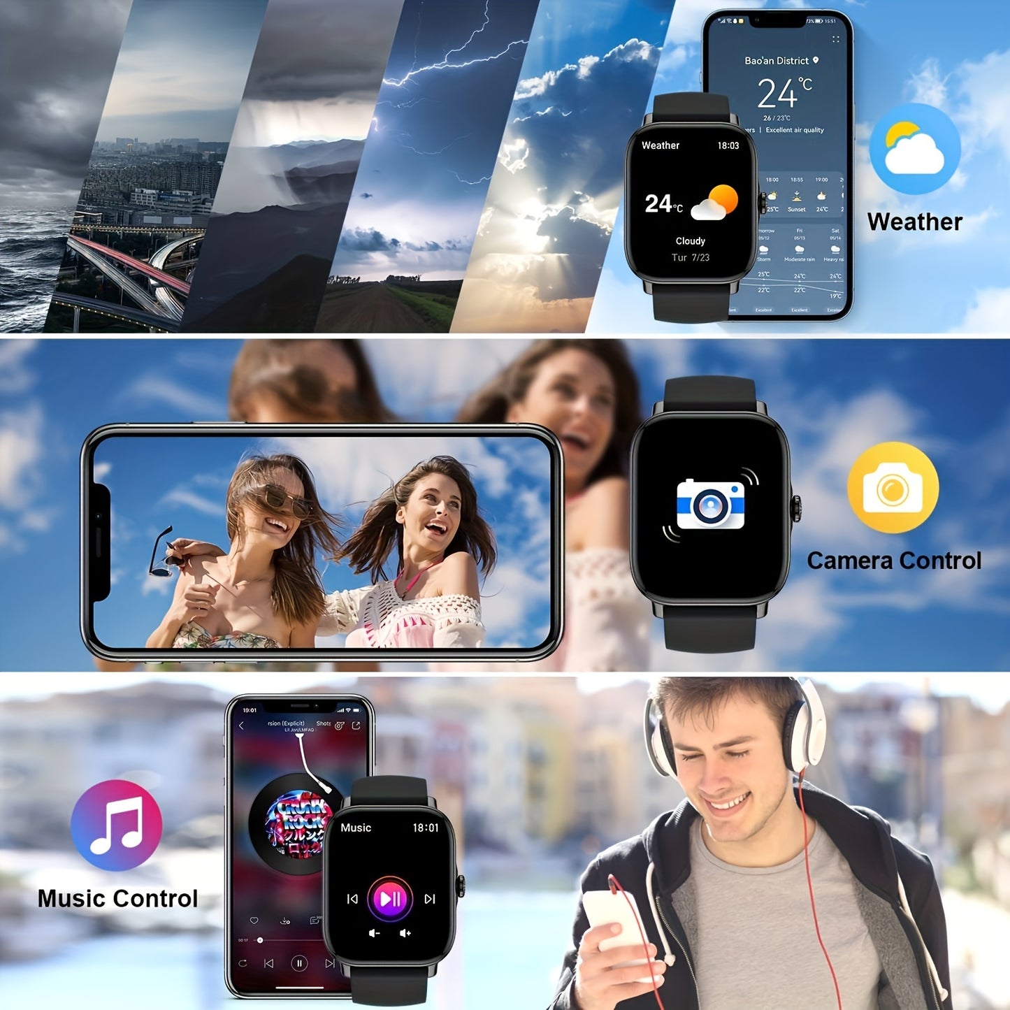1.96" Smart Watch with 100+ Sports Modes, Wireless Calls