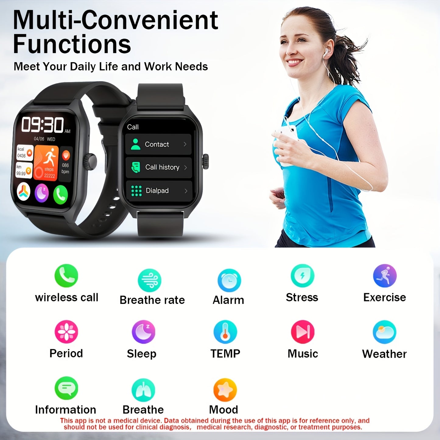 1.96" Smart Watch with 100+ Sports Modes, Wireless Calls