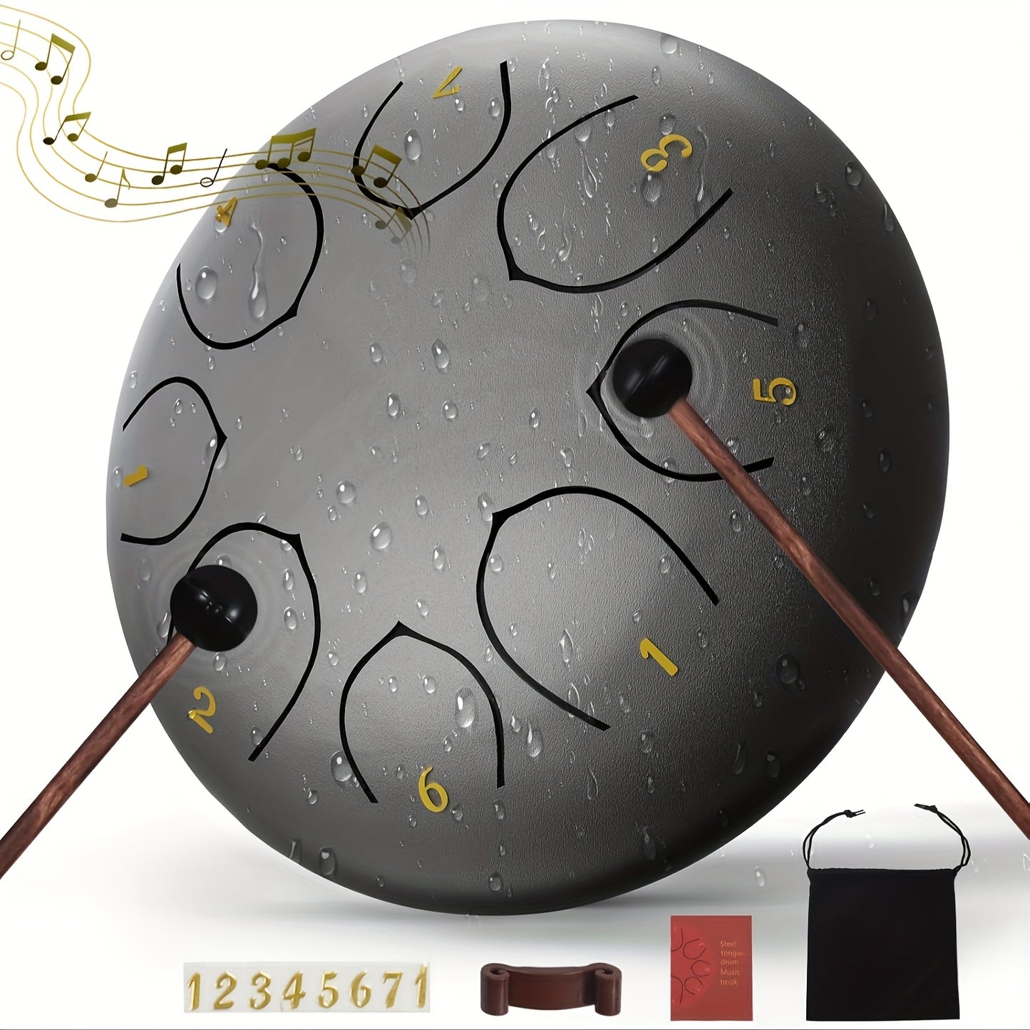 6-Inch Green Alloy Steel Rain Drum with 8 Chakra Tuning