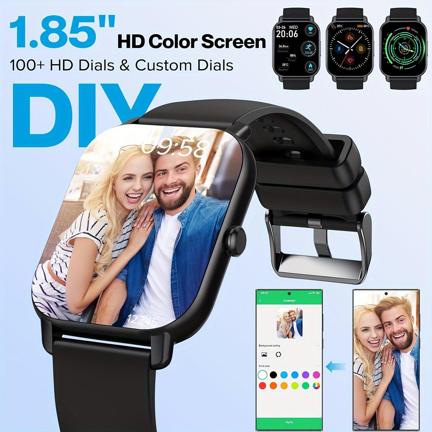 (Answer/Make Calls), 1.85" Smartwatch for Men Women