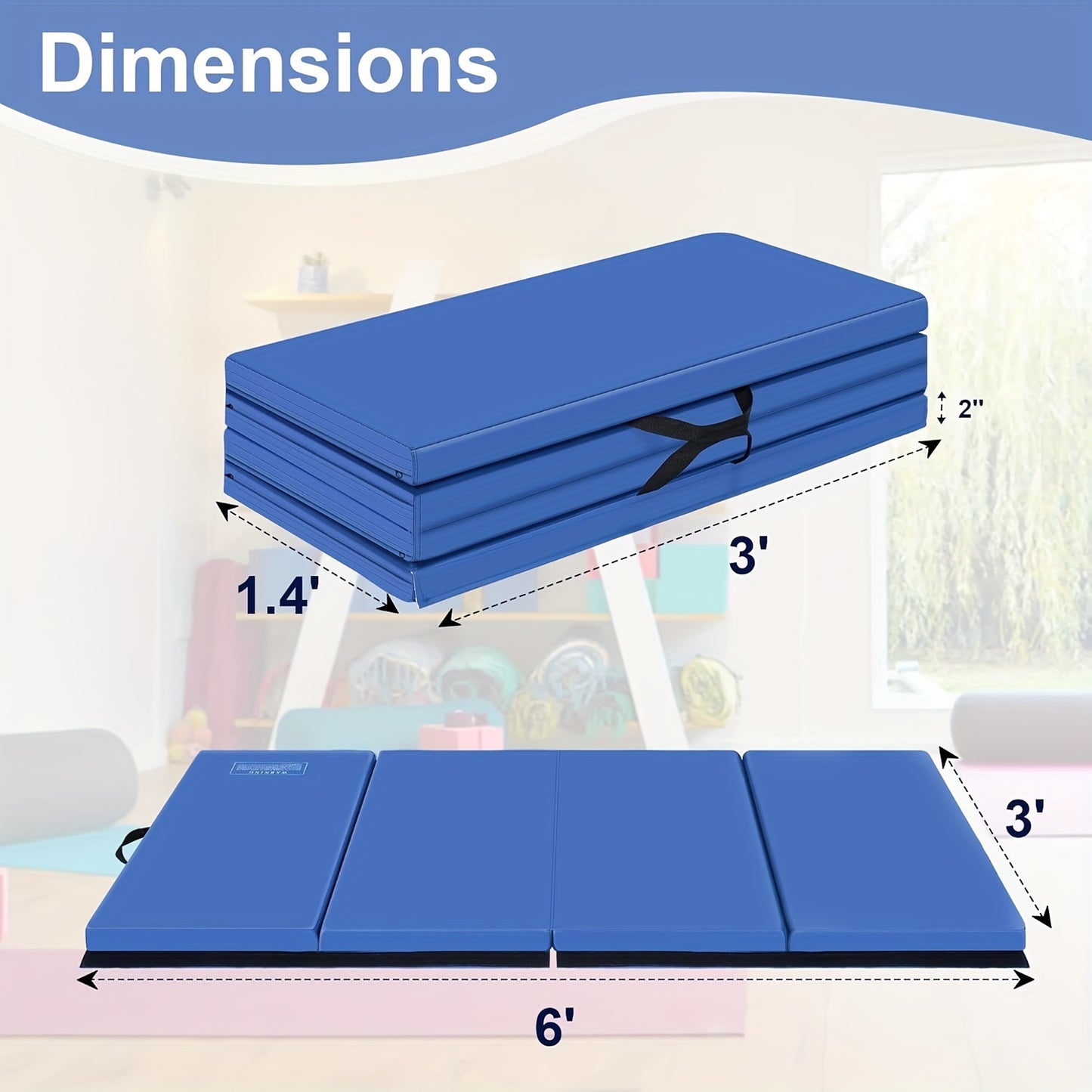 3x6 Foot Folding Gymnastics Mat 2 Inch Thick Non Slip Pad for Yoga Stretching Home Gym Use