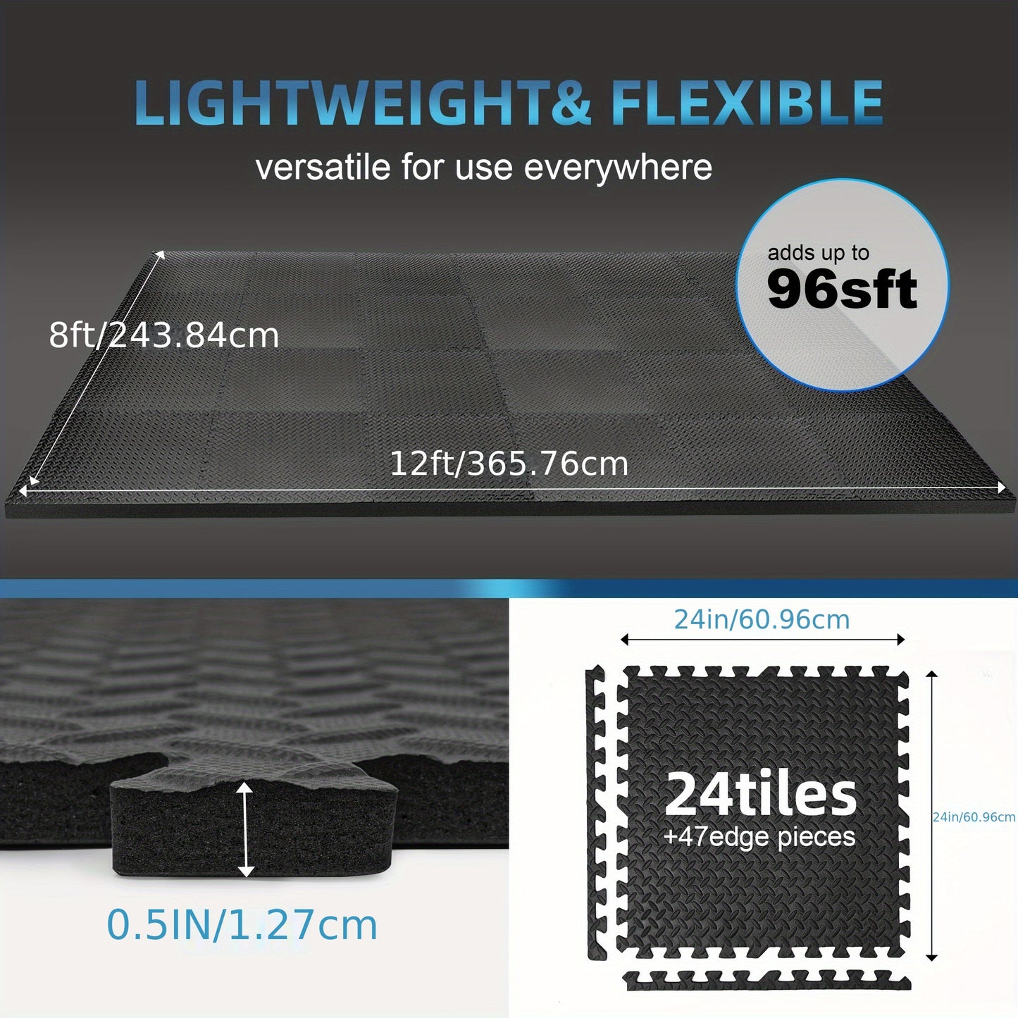 24 Piece EVA Foam Exercise Mat Set Interlocking Tiles for Home Gym MMA Gymnastics Non Slip Protective Flooring
