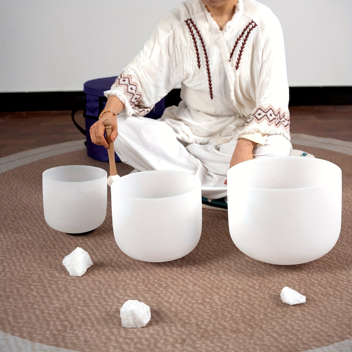 7-11inch Quartz Crystal Singing Bowls Set Of 3 Pure White