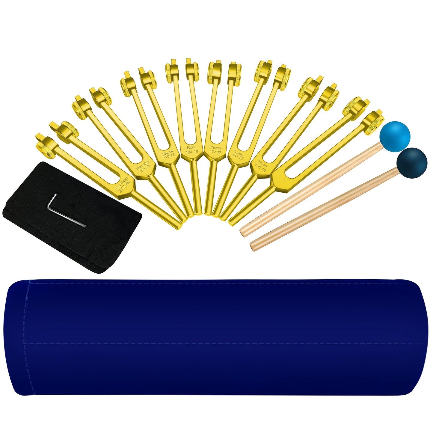 8pcs Golden Chakra Tuning Fork With 1 Soul Tuning Fork