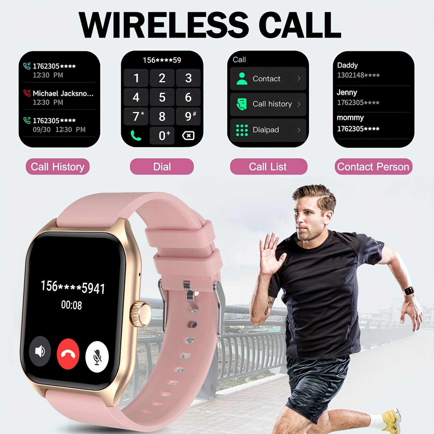 1.96" Smart Watch with 100+ Sports Modes, Wireless Calls