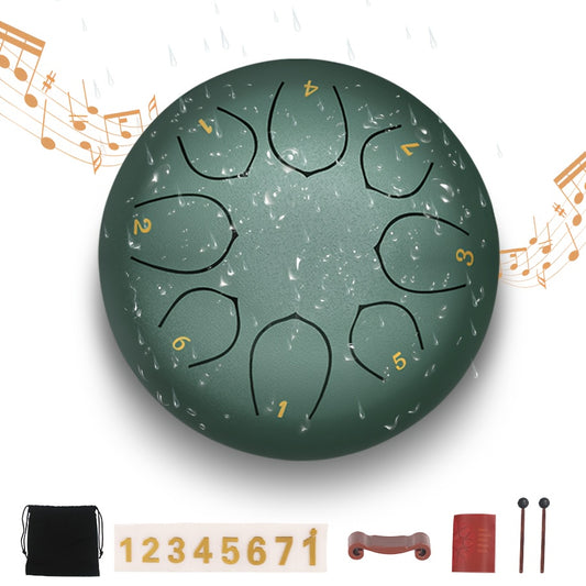6-Inch Green Alloy Steel Rain Drum with 8 Chakra Tuning