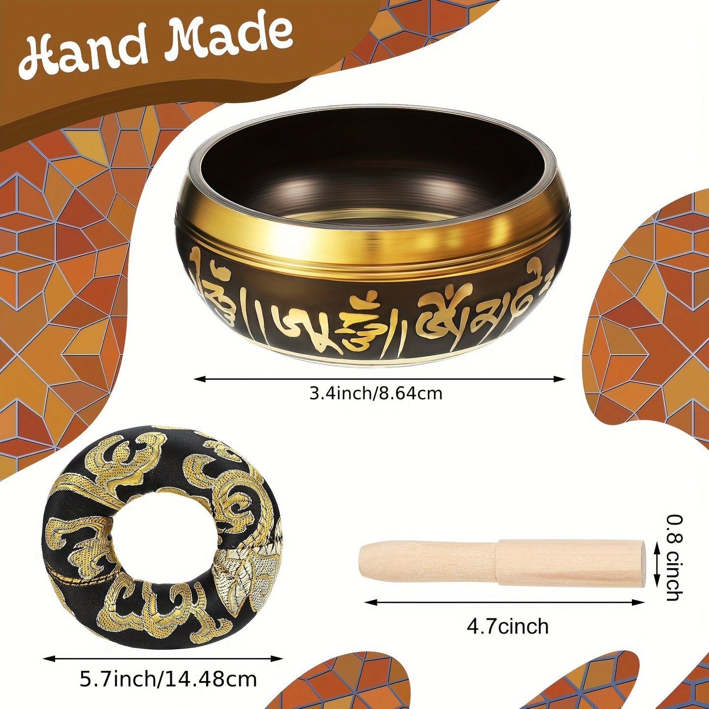 Tibetan Singing Bowls Set For Healing 3.4'' Meditation Sound